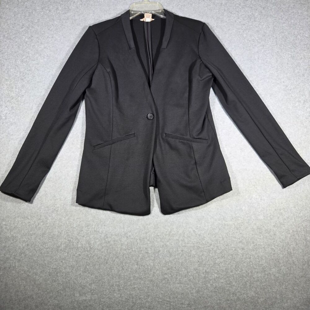 Duluth Trading Co Womens Size 6 Black Ponte Knit Blazer One Button Stretch